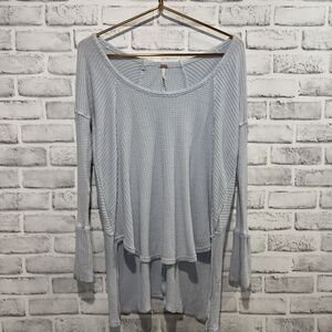Free People Ventura Thermal Tee Women's Size S Waffle Knit Long Sleeve Blue